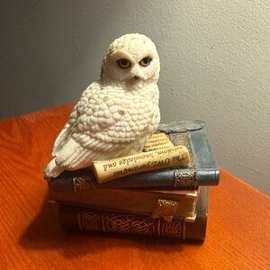 White Wise Snow Owl Trinket Jewelry Box 3.5”x4.5”